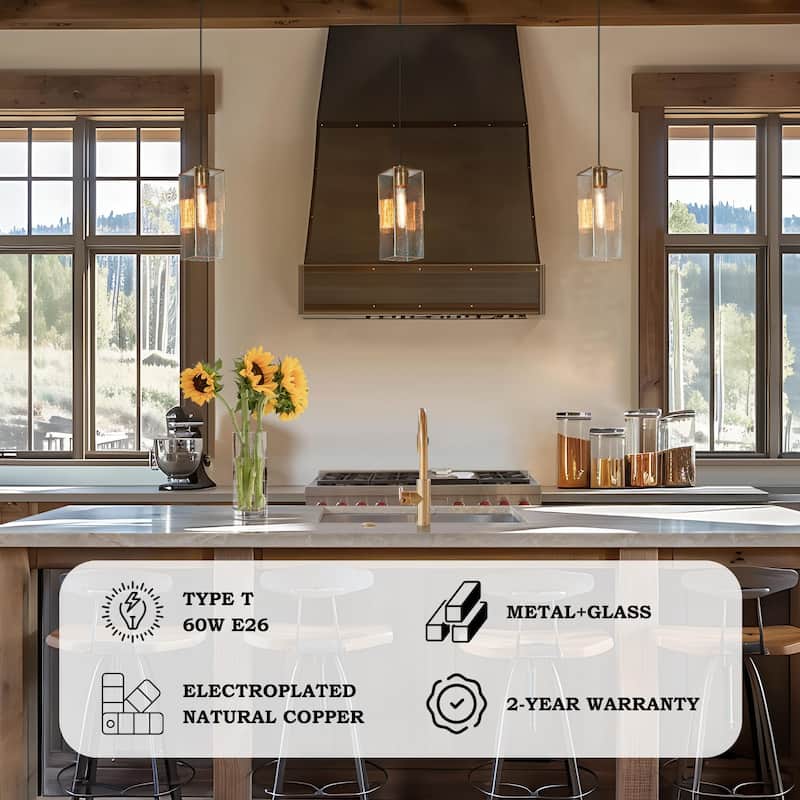 Ottilie Modern Glam Gold 1-Light Cuboid Water Ripple Glass Kitchen Island Pendant Light for Dining Room