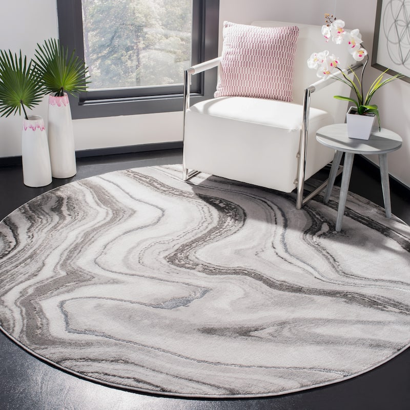 SAFAVIEH Craft Clytie Modern Abstract Marble Pattern Rug - 5'3" x 5'3" Round - Grey/Silver