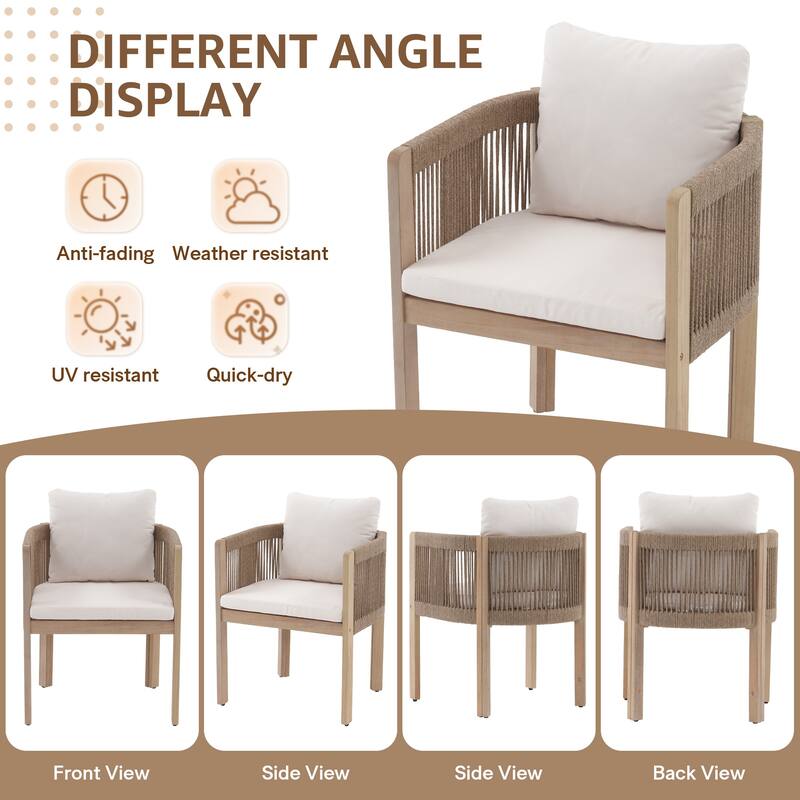 Outdoor Dining Set 7-Piece Acacia Wood Chair with Aluminum Table Rope-Woven Dining Armchair