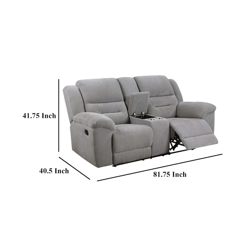 Gilo Manual Recliner Loveseat, 81 Inch Light Gray, Pillow Top Armrests