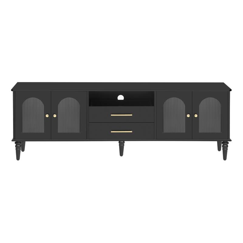 68.9" TV Stand for TVs up to 75 Inches, Entertainment Center Media Console with Fluted Glass Doors and Five Solid Wood Legs