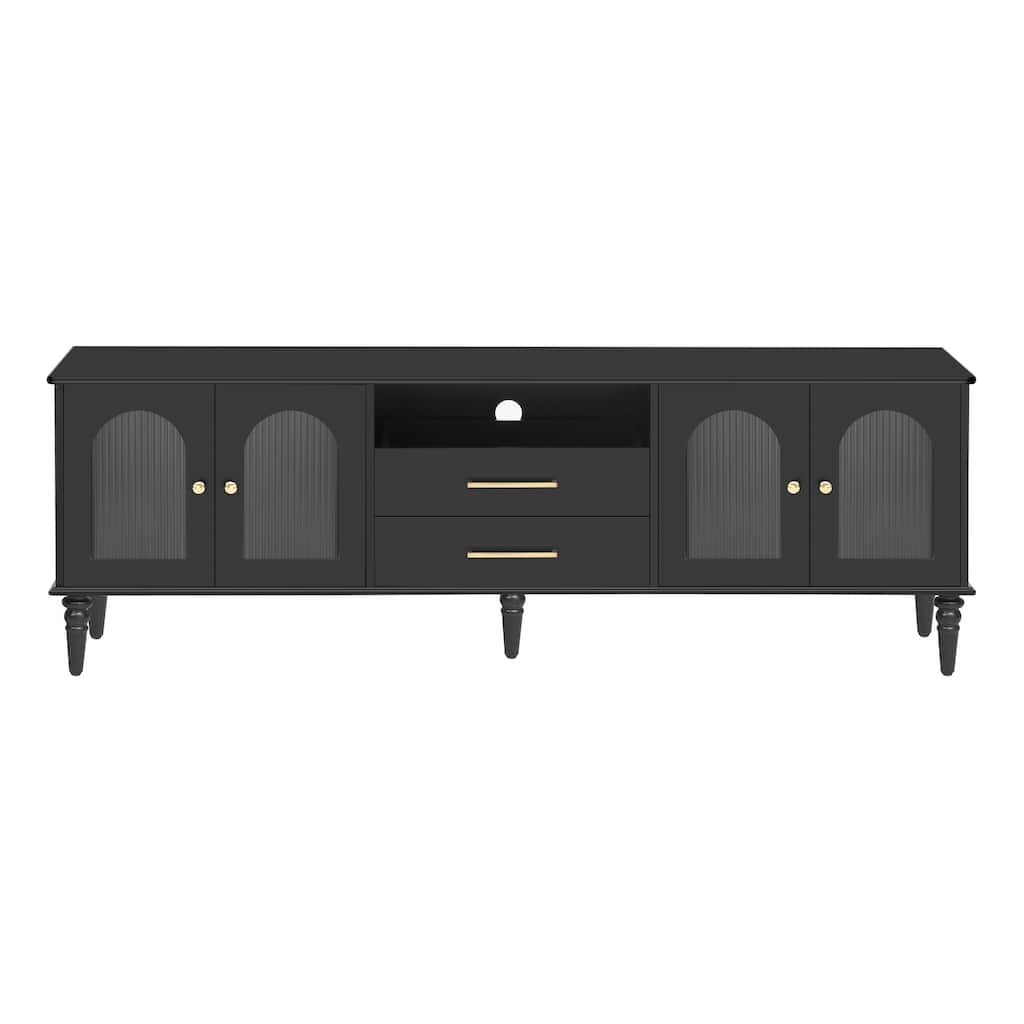 Retro TV Stand for TVs up to 75 Inches with Fluted Glass Doors - 68.8" D x 15.6" W x 23" H