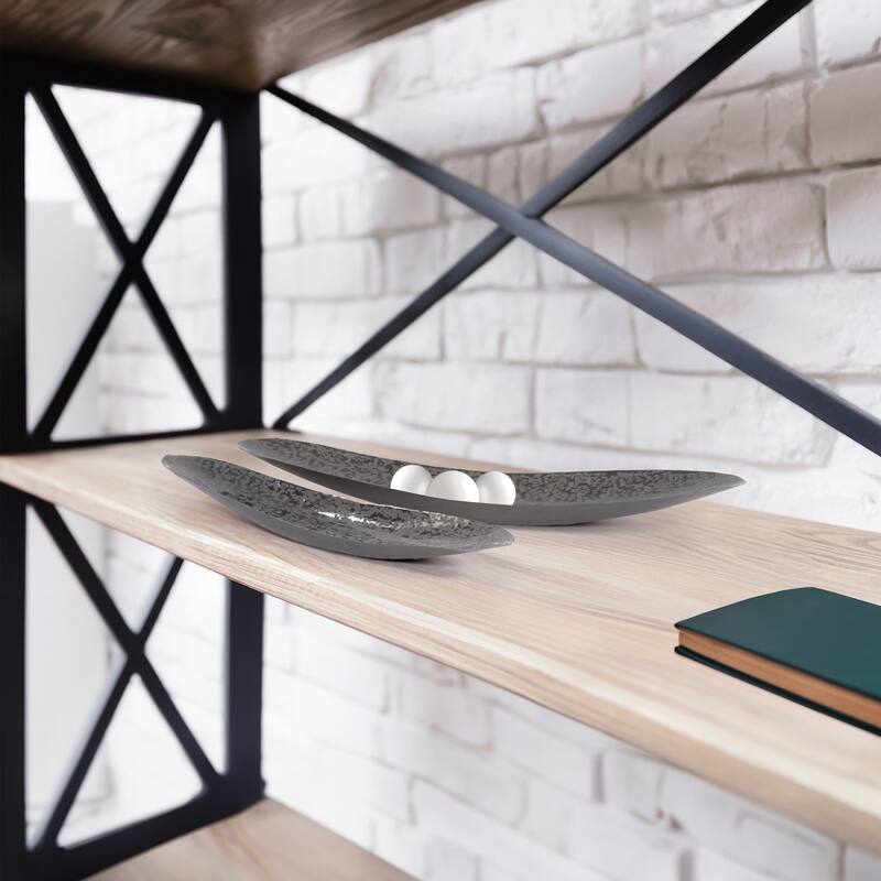 Allan Andrews Chiseled Texture Black Iron Elongated Tray, Small - 2H x 20W x 5D