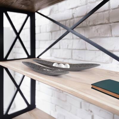 Allan Andrews Chiseled Texture Black Iron Elongated Tray, Small - 2H x 20W x 5D