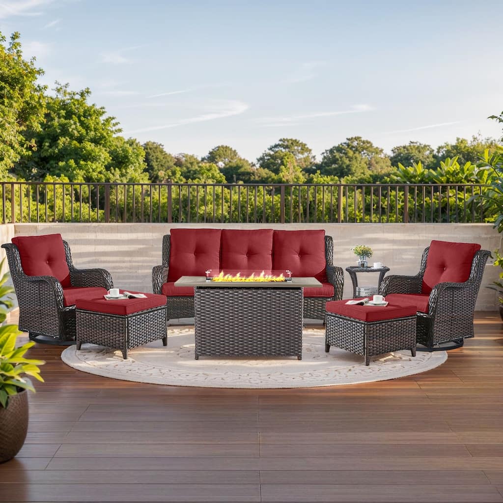 Fire Pit Table with Glider Chairs Sofa Chairs Table Brown-Red - Brown