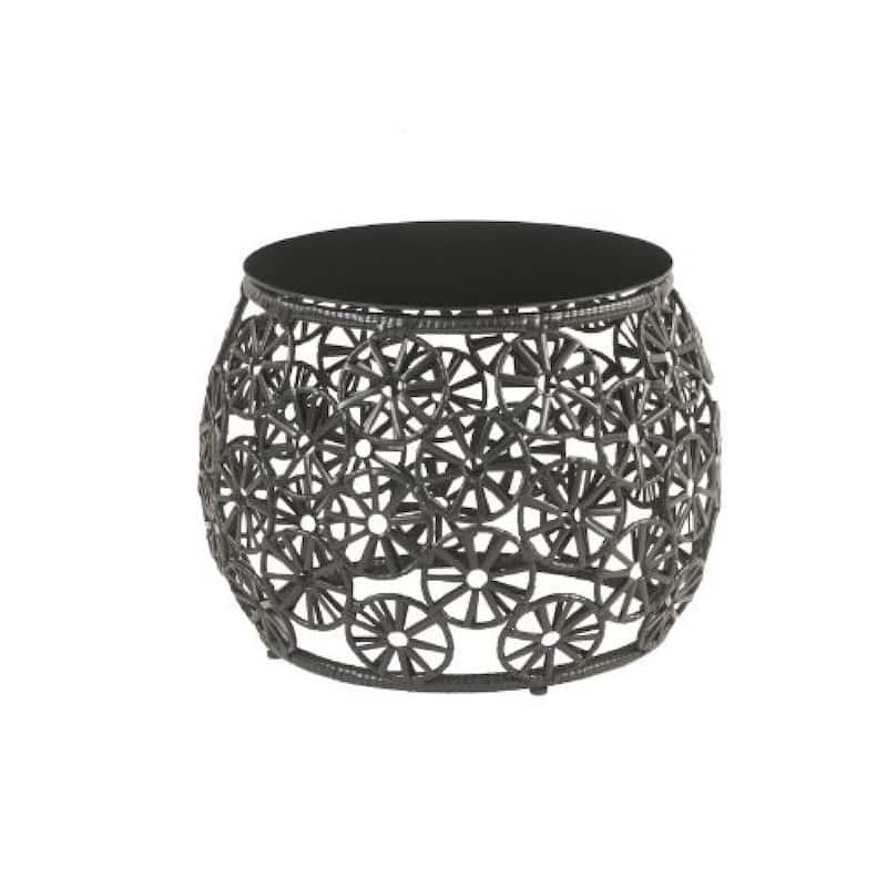 2 Piece Patio Lounge Chair with Open Circular Motifs, Black