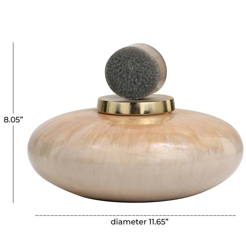 Beige Glass Ombre Geometric Decorative Jars with Peach Accents and Gray Marble Top