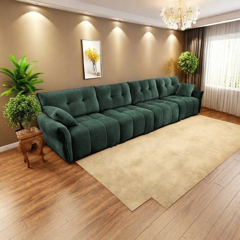 Modular 4-Seat Chenille Sofa Set with 2 Ottomans, High-Resilience Cushions and Solid Wood Frame - 4 Seater Green