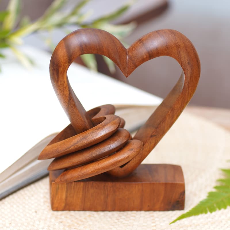 Handmade Wood Sculpture, 'Heart Power' (Indonesia)