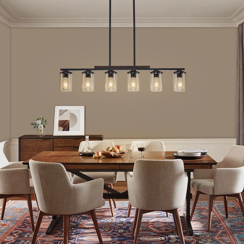 Starsky Modern Farmhouse Chandelier Linear Kitchen Island Light with Cylindrical Glass Shade
