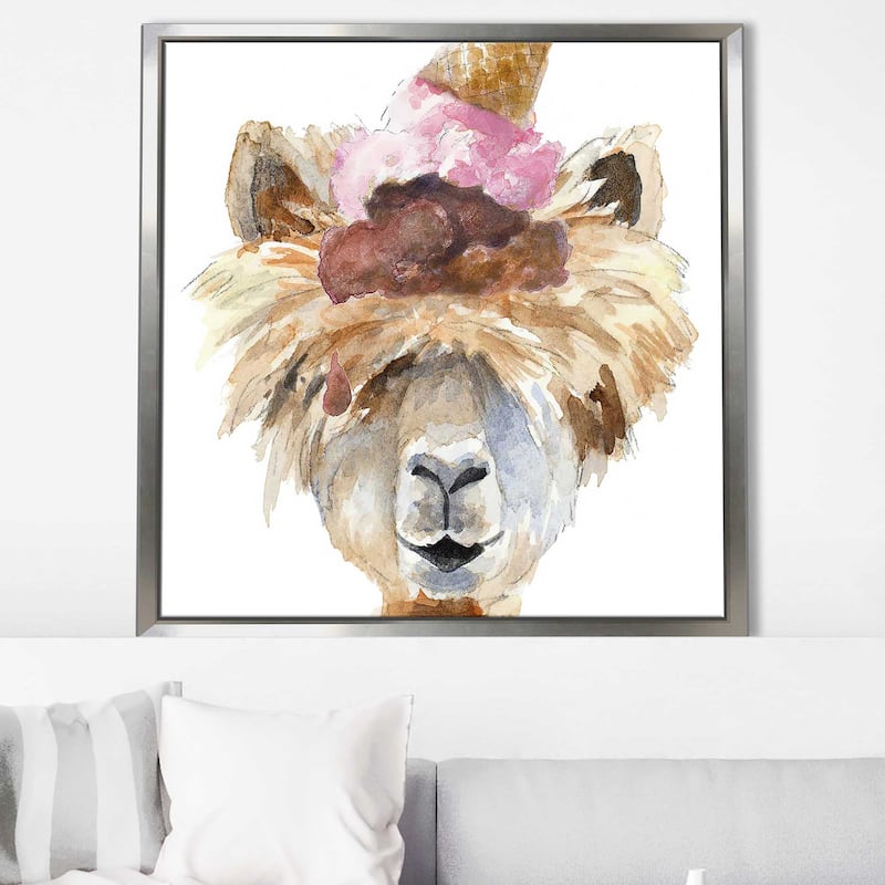 "Ice Cream Llama" Print on Floating Canvas