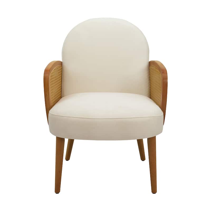 Velvet Accent Chair with Rattan Armrests