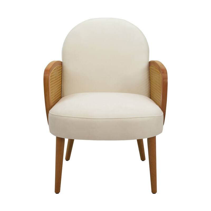 Velvet Upholstered Accent Chair, Comfy Lounge Reading Chair, Sofa Chair with Rattan Armrests & Curved Backrest