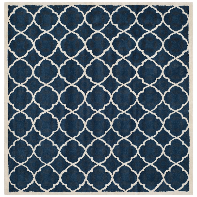 SAFAVIEH Handmade Chatham Kader Modern Moroccan Wool Rug - 7' Square - Blue/Ivory