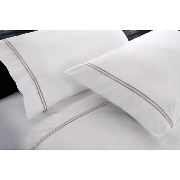 slide 2 of 2, Hotel Suite 4-piece 1200 Thread Count Cotton-rich Embroidery Bed Sheet Set White/Lilac - California King