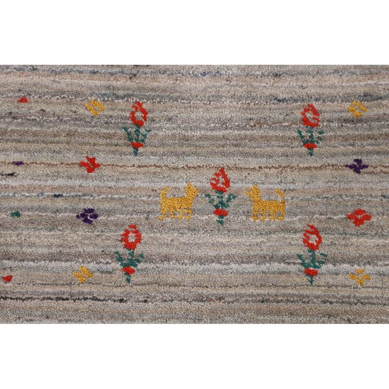 Earth Tone Striped Gabbeh Indian Square Area Rug Handmade Wool Carpet - 8'0" X 7'10"