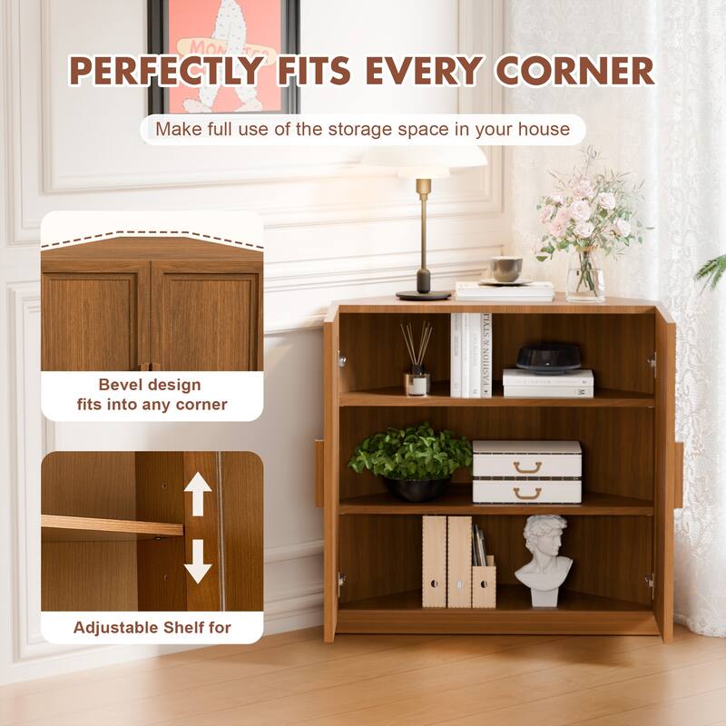 31"H Corner Sideboard Cabinet Free-Standing Corner Storage Organizer
