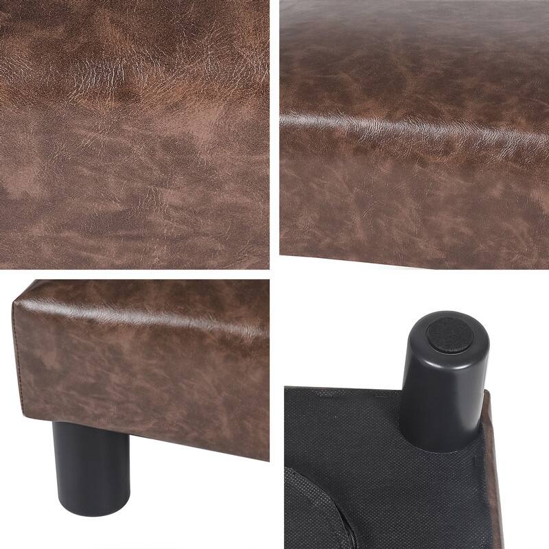 Adeco Distressed Brown Faux Leather Ottoman Footrest Stool