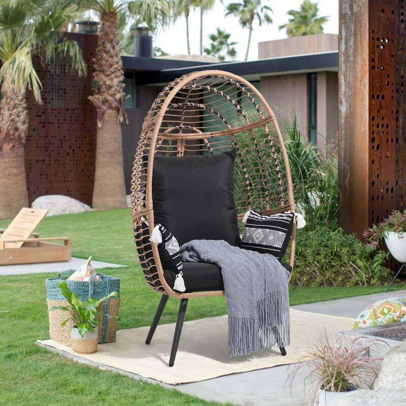Egg Chair Outdoor, Patio Rotating Basket Chair, All-Weather Wicker Egg Lounger Chair for Outside Indoor