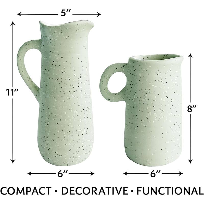 Off White Ceramic Water Jugs Set of Two Vintage Inspired Home Accents