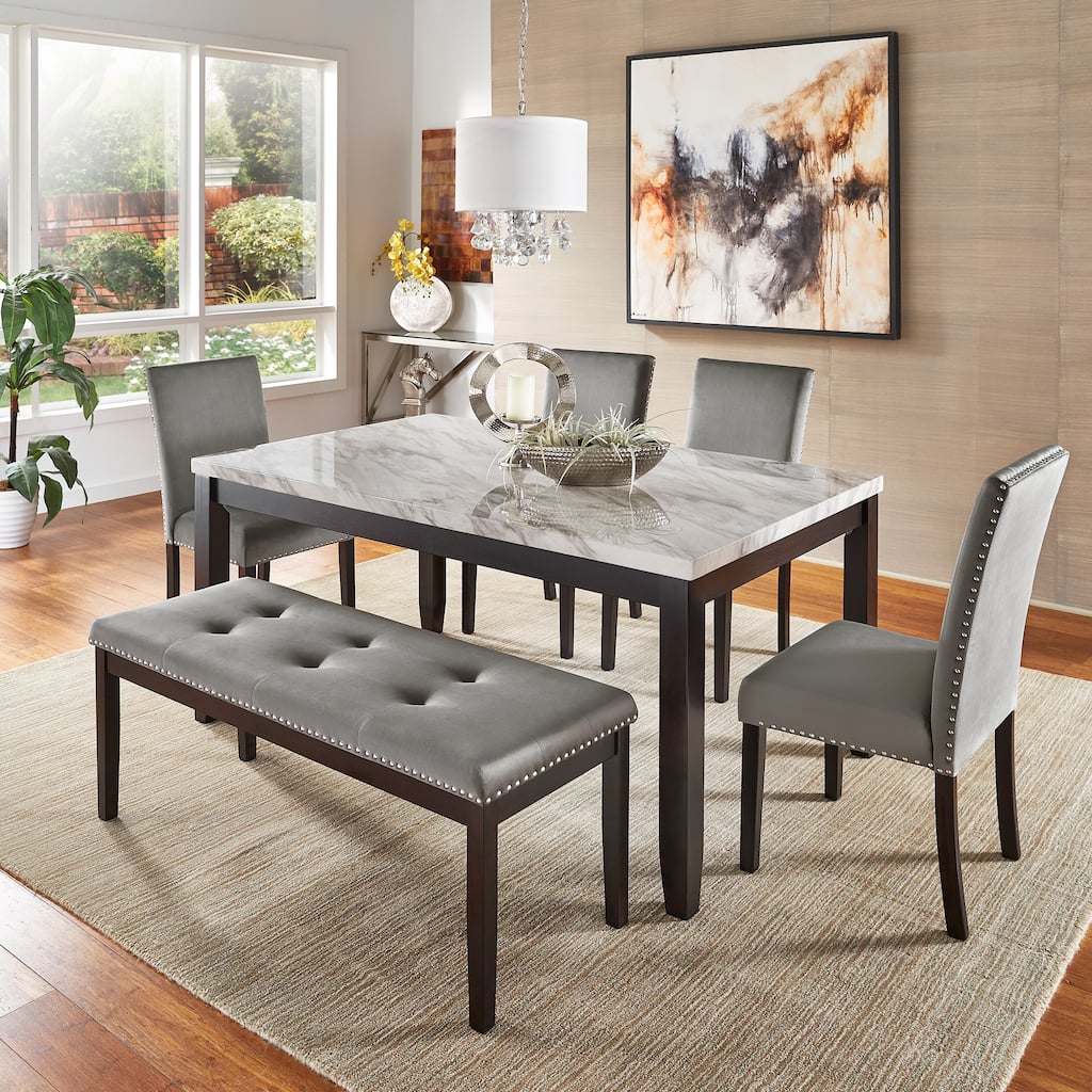 Balmforth 6 - Person White Faux Marble 64" Dining Table Set by iNSPIRE Q Classic