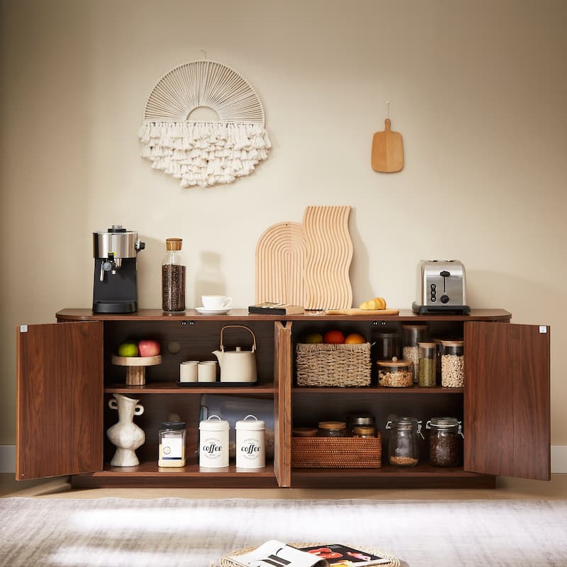 Sideboard Storage Cabinet TV Stand with wave pattern Buffet Cabinet Wooden Vertical Striped Cabinet - 64''W x 15''D x 24''H