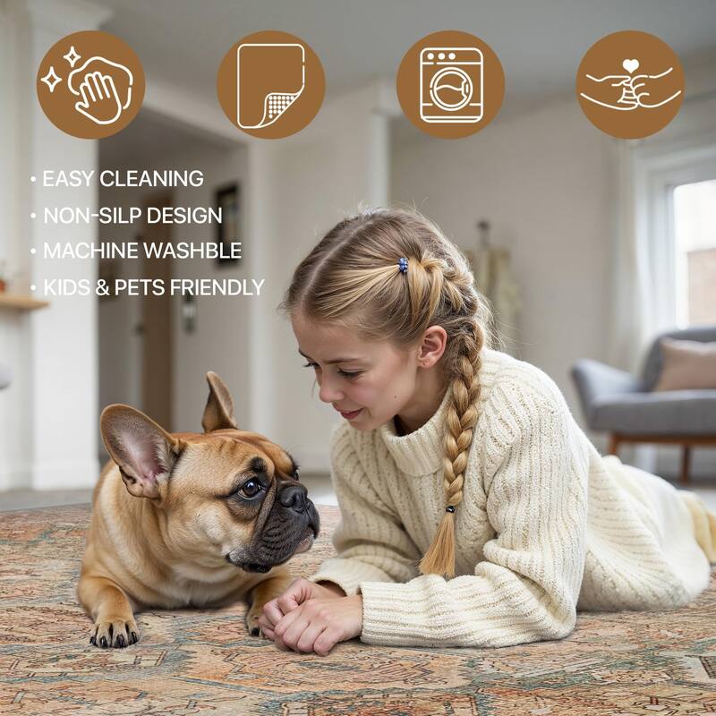 Area Rug - Low Pile, Non-Slip, Pet & Kid-Friendly, Stain-Resistant, High Traffic