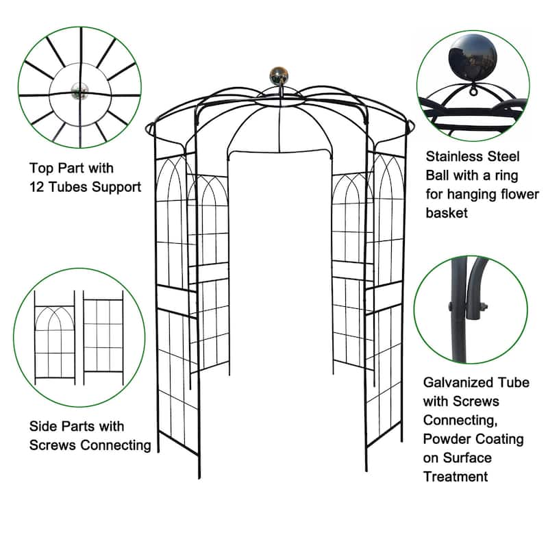 Black Garden Arch Birdcage Shape Pergola Pavilion