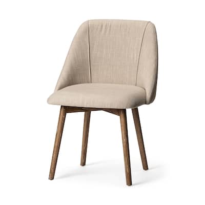 Ronald I Beige Fabric Wrap Seat W/Medium Brown Solid Wood Frame Armless Dining Chair (Set of 2) - 23"W x 22"D x 32"H