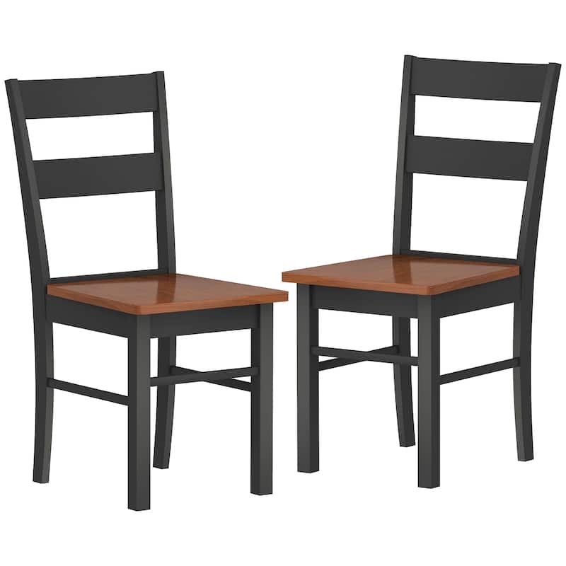 HOMCOM Dining Chairs, Set of 2 Farmhouse Kitchen & Dining Room Chairs with Open Back, Rubber Wood Seating for Living Room - Black