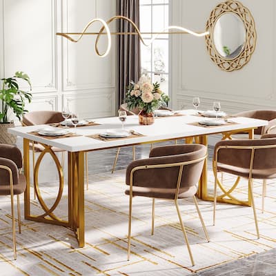 70.9-Inch Wood Dining Table for 4-6, Modern Dinner Table for Dining Room, Living Room