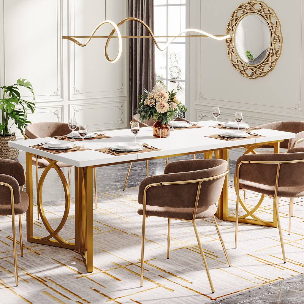 70.9-Inch Wood Dining Table for 4-6, Modern Dinner Table for Dining Room, Living Room