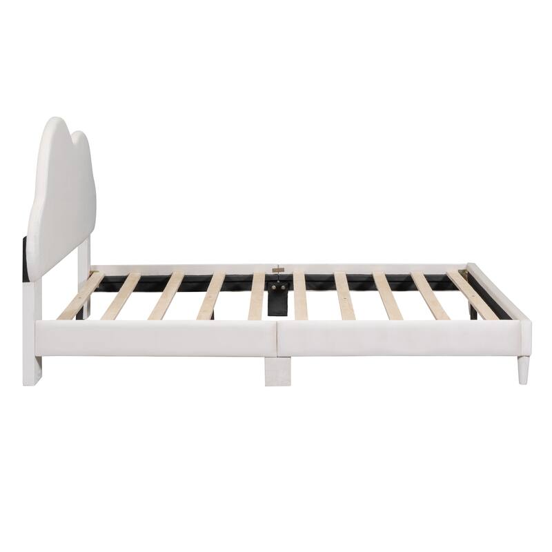 Twin/Full Velvet Upholstered Platform Bed with Cloud-Shaped Headboard
