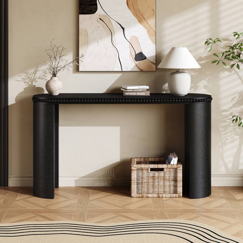 Mirod Vintage Console Table with Beaded Trim and Reversible Curved Legs - Black