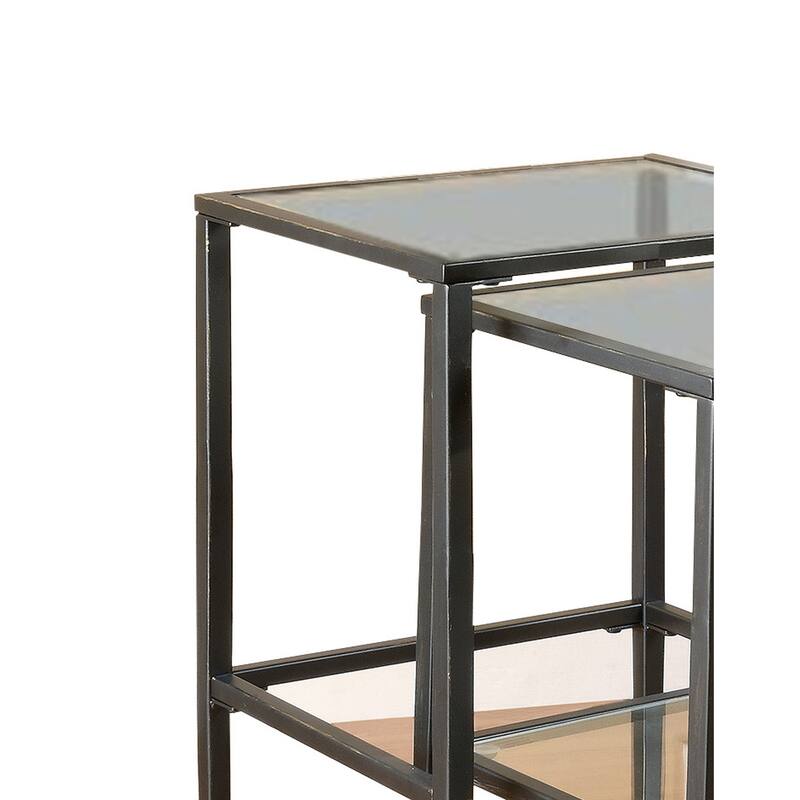 Set Of 2 Metal Nesting Tables With Glass Top - 23.5 H x 17.75 W x 14 L Inches