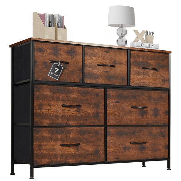 7 foot long dresser Furniture of America Astine Adult Transitional 7-Drawer Dresser, Gray