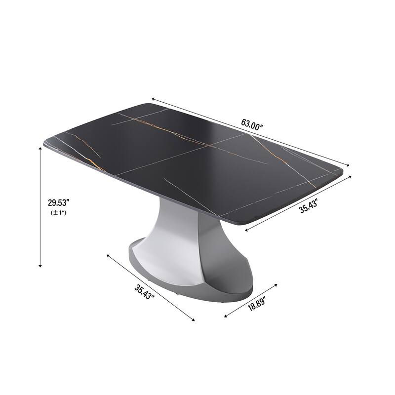 Dining Table for 6~8 Person, Faux Marble Kitchen Dining Table with Grey Pedestal.