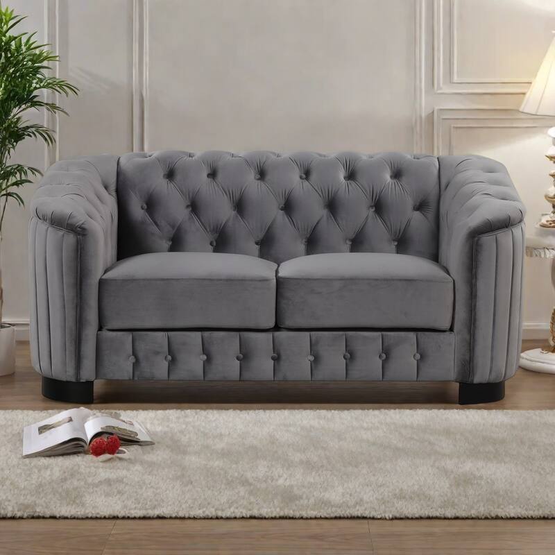 64.3" Velvet 2-Seat Sofa with Solid Wood Frame and Ergonomic Backrest - Soft Padded Seat - Gray