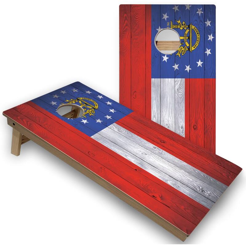 Solid Wood Cornhole Boards - Georgia Flag Design - Premium 2x4 (24" x 48") - Include ALL Accessories