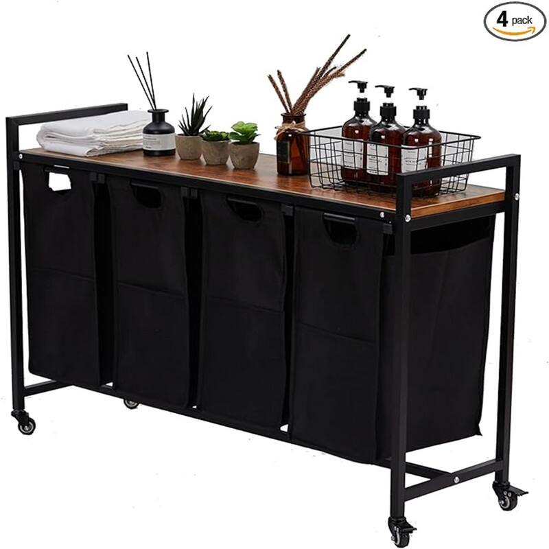 4 X 36L Laundry Bags 2 Tier Adjustable Storage Shelf - 43.66"L x 13"W x 28.4"H - 43.66"L x 13"W x 28.4"H - Black