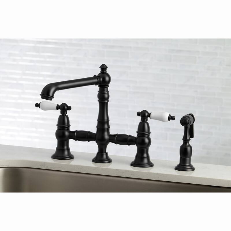 Kingston Brass English Country Bridge Kitchen Faucet with Sprayer