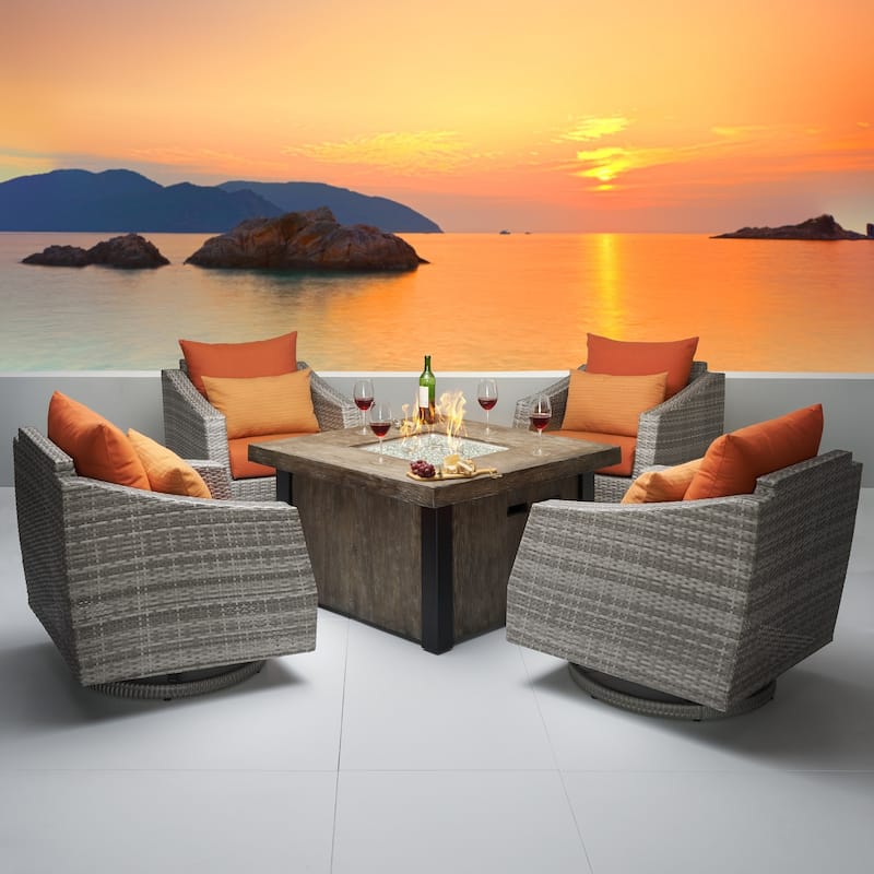 Cannes 5 Piece Sunbrella Outdoor Patio Motion Fire Chat Set