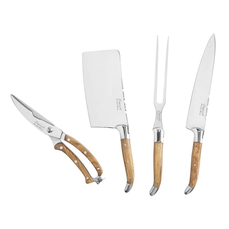 French Home 4-Piece Connoisseur Laguiole Professional Chef Knife Set with Olive Wood Handles