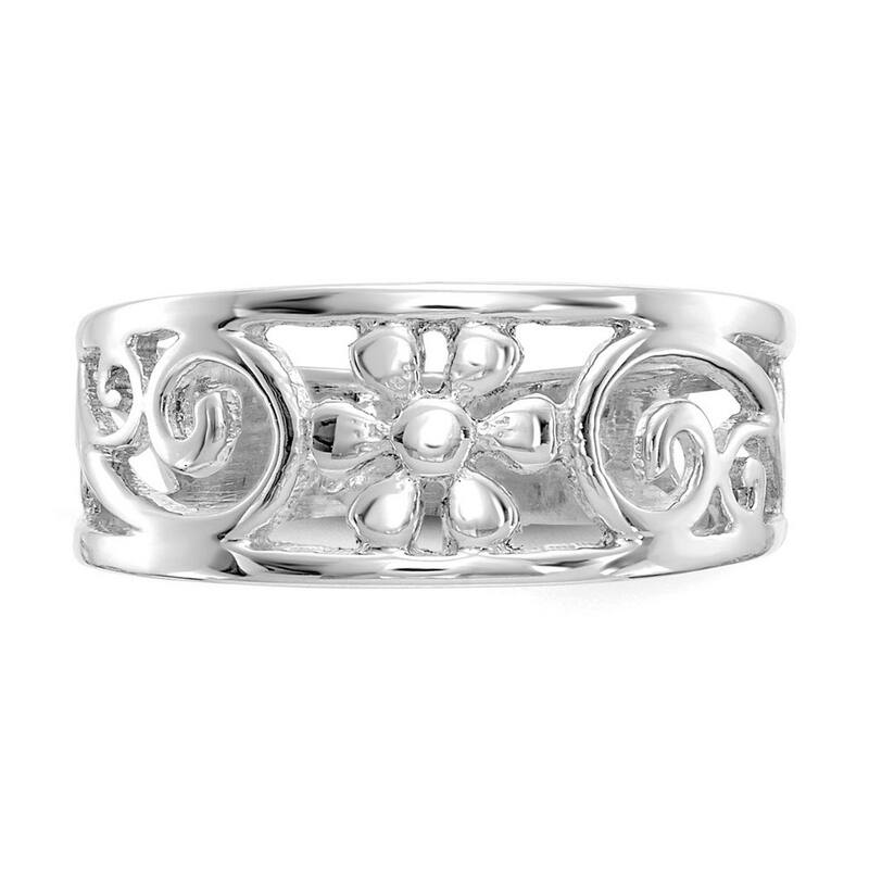 Curata Solid 14 karat Yellow or White Gold 8mm Wide Floral Toe Ring