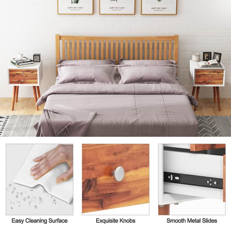 Gymax Wooden Nightstand Mid-Century End Side Table Bedroom W/2 Storage