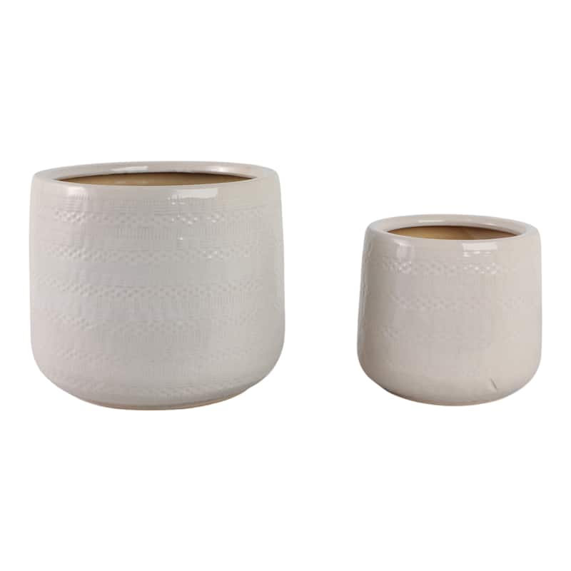 Clay Decorative Planters Dots Lines Modern (Set of 2) - 10" White - 12" x 12" x 10"