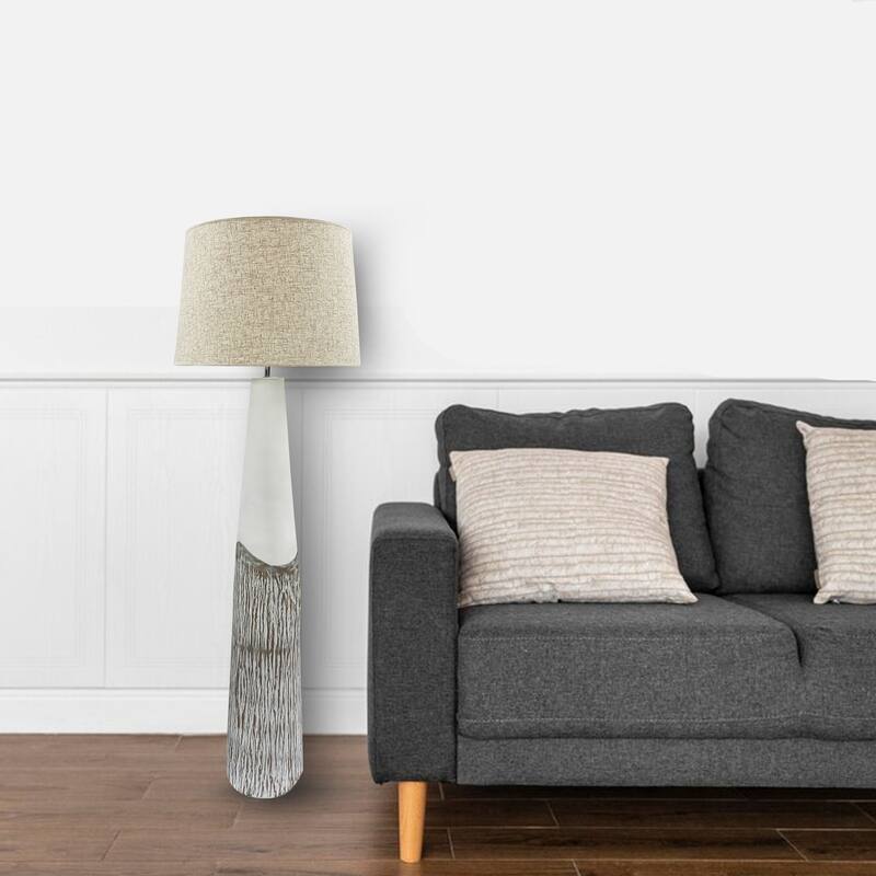 Brown Textured Resin Tall Floor Lamp with Linen Shade for Modern Rooms