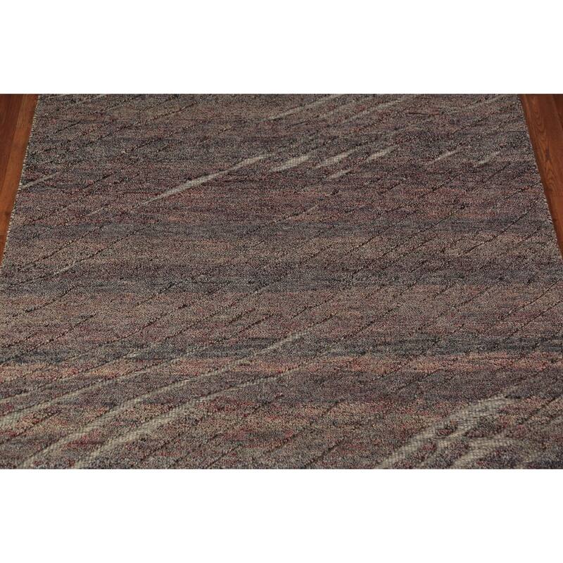 Striped Moroccan Indian Area Rug Hand-Knotted Wool Carpet - 5'1" x 8'1"