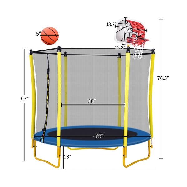 dimension image slide 0 of 5, 5.5Ft Trampoline For Kids - 65" Outdoor & Indoor Mini Toddler Trampoline With Enclosure