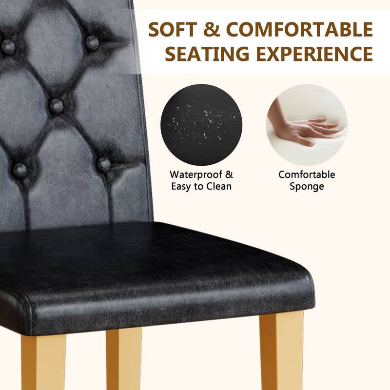 4-pack PU dining chairs: ergonomic buckle backrest, 35 inches high, golden metal legs, a low-key luxury choice.
